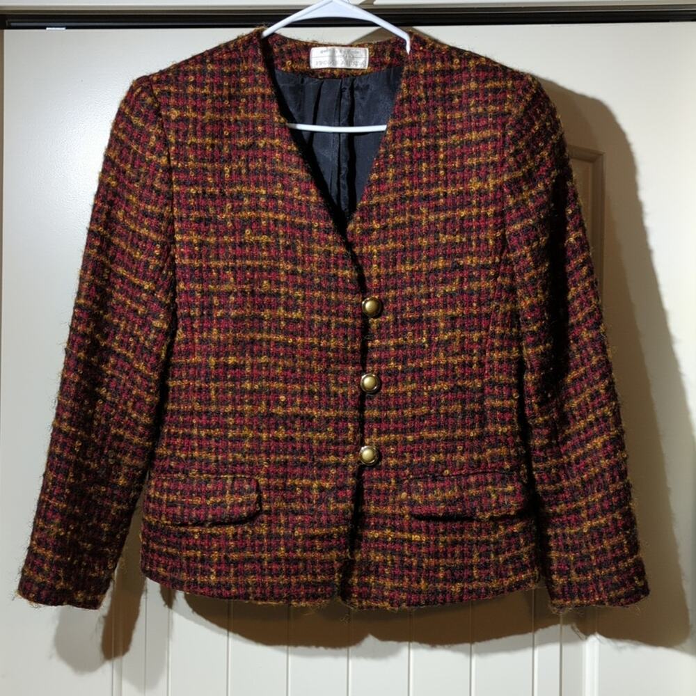 Geoffrey Alexander Private Agenda Vintage Red Tweed Boucle Blazer Womens Sz 10